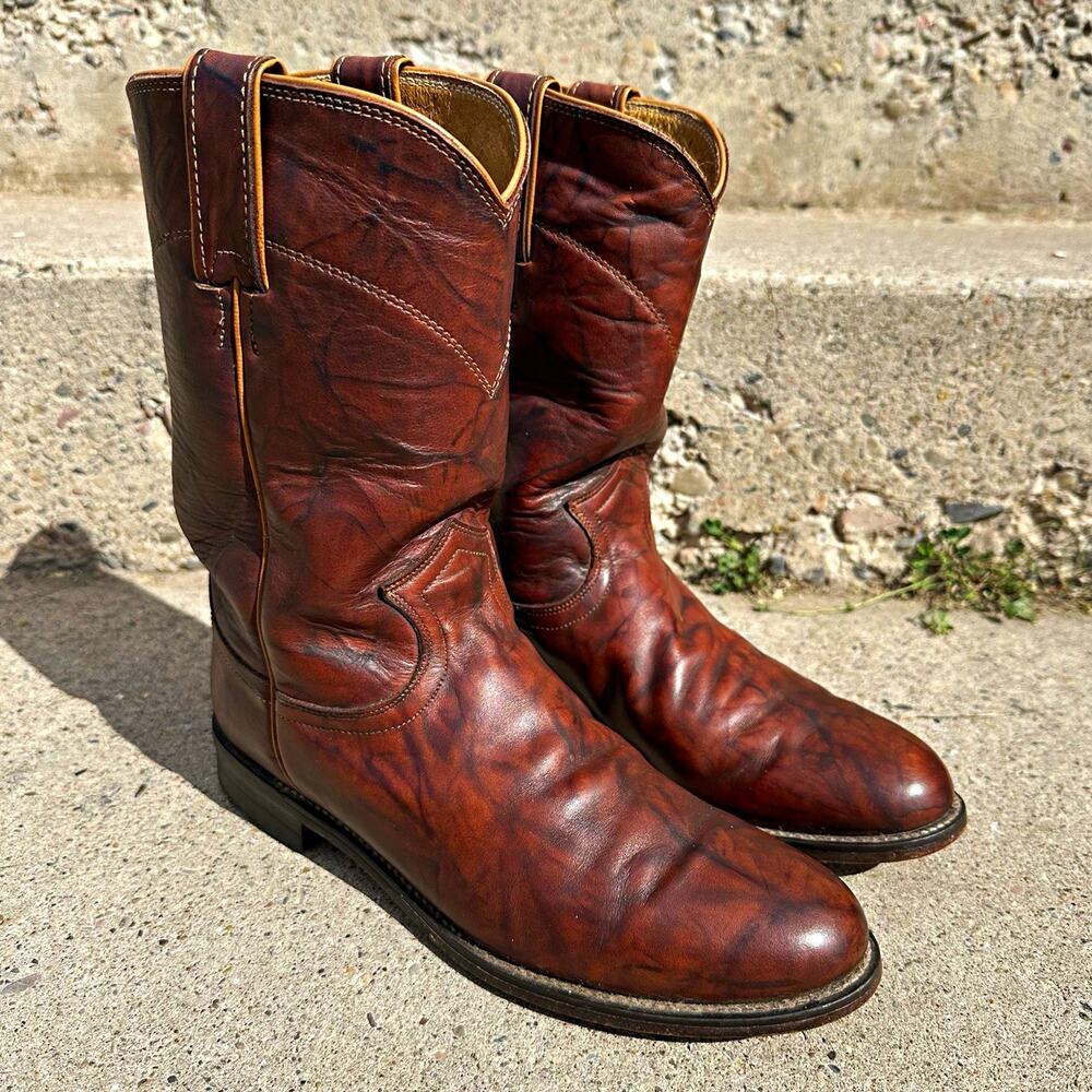 Justin Roper Boots Womens 8B Chestnut Marbled Brown Leather Western Cowboy L3163
